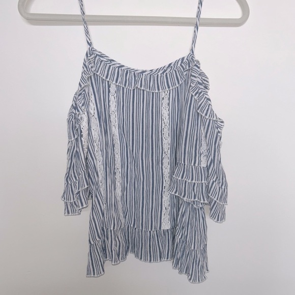 American Eagle Cold Shoulder Stripped Lace Top - Picture 1 of 6